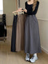 Casual Full Length Side Pocket Loose Skirts With Belt